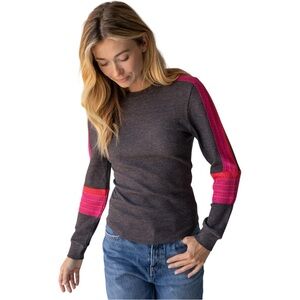 NATURAL LIFE London Trim Thermal & Knit  Charcoal / Pink Mixed Media Top XS